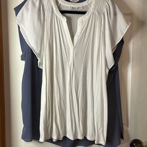 EUC Reitmans white top with shoulder ruching detail